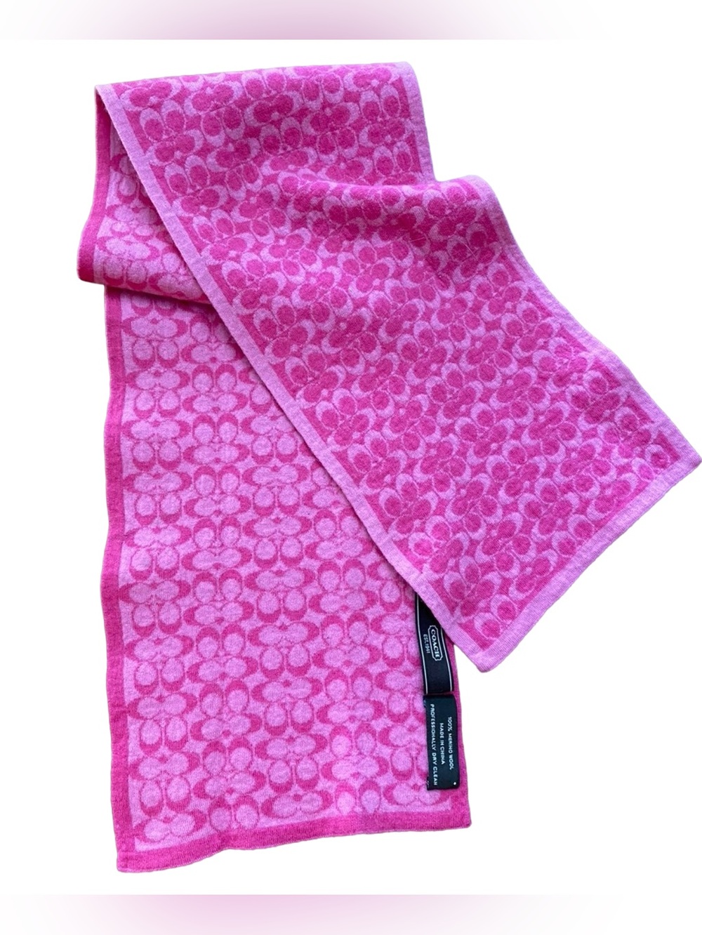 Coach Merino Wool Jacquard Signature C Logo Hot Bright Pink Scarf